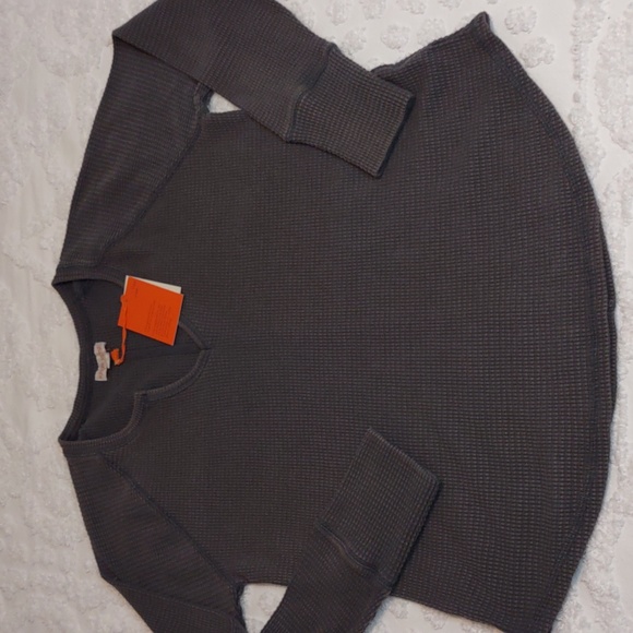 Knox Rose Tops - Knox Rose Gray Waffle Knit Long Sleeve Shirt Size XXL